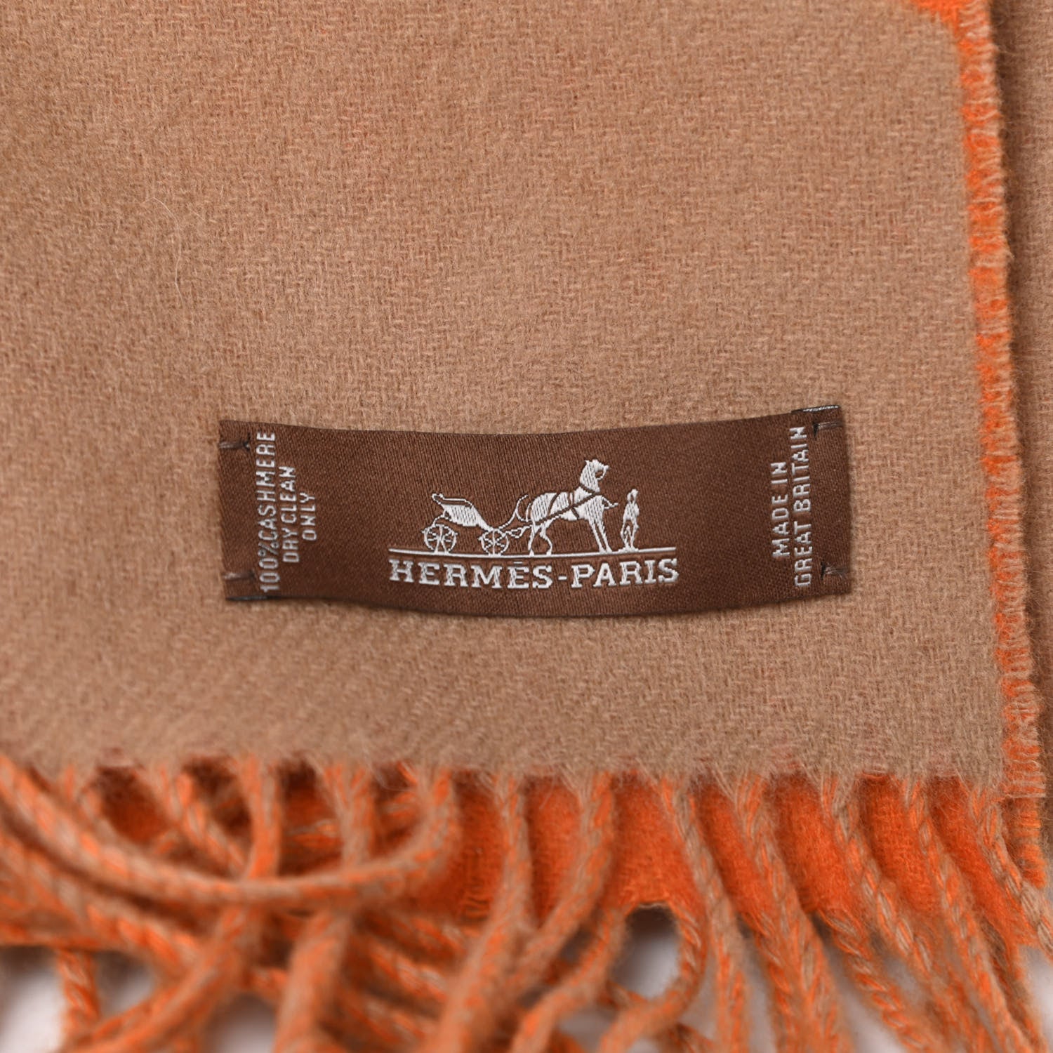 Hermes Cashmere Casaque Chevron Muffler Camel Mandarine 3 of 4