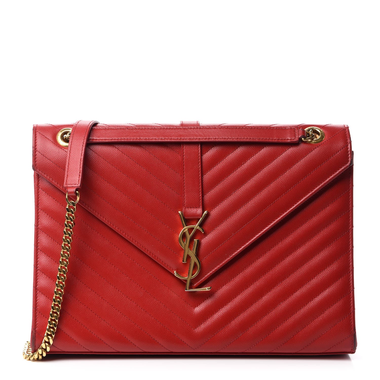 Saint Laurent Grain De Poudre Matelasse Chevron Large Monogram Satchel Lipstick Red 1 of 18