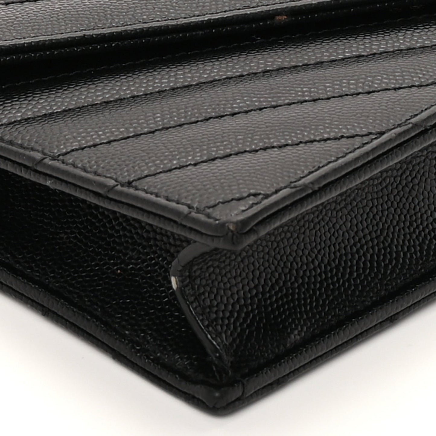 Grain De Poudre Matelasse Chevron Monogram Envelope Chain Wallet Black
