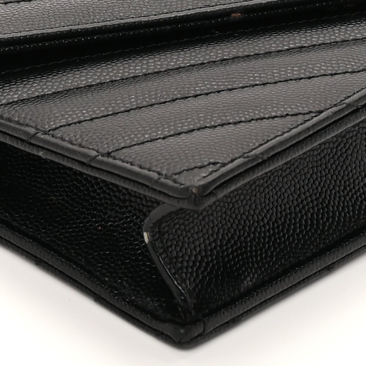 Saint Laurent Grain De Poudre Matelasse Chevron Monogram Envelope Chain Wallet Black 7 of 8