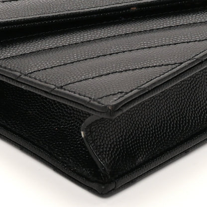 Saint Laurent Grain De Poudre Matelasse Chevron Monogram Envelope Chain Wallet Black 7 of 8
