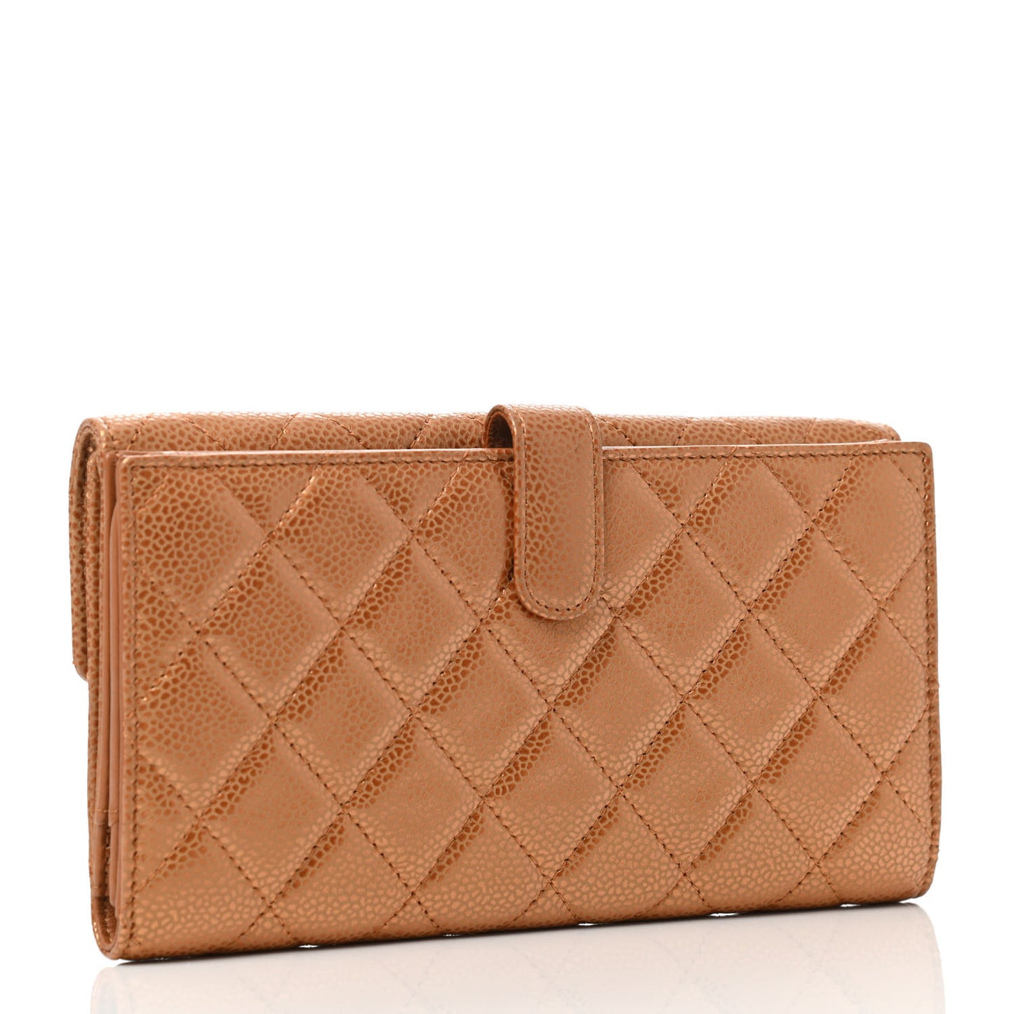 Metallic Caviar Quilted Large Flap Wallet Copper