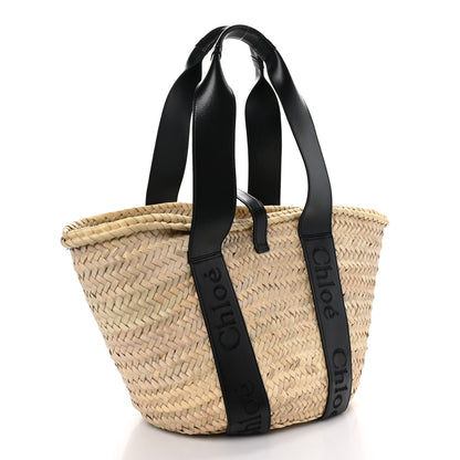 Chloe Raffia Smooth Calfskin Medium Sense Basket Black 2 of 9