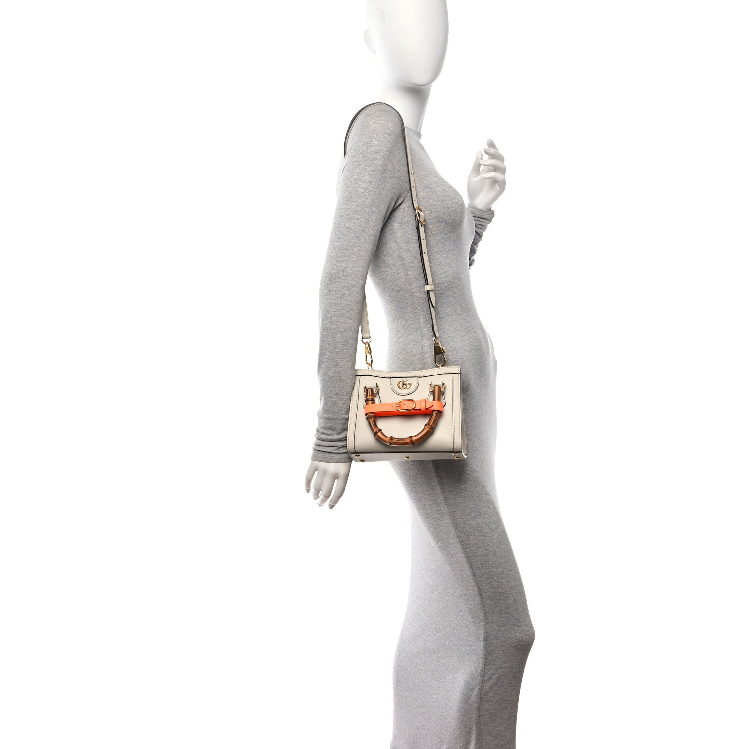 Gucci Wonka Grain Calfskin Mini Diana Tote Bag Mystic White Orange Fluo 2 of 11