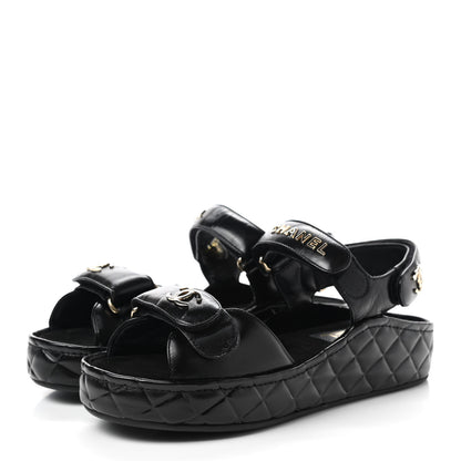 Chanel Shiny Calfskin Logo Platform Sandals 38 Black 3 of 9