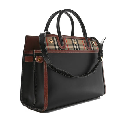 Burberry Calfskin Vintage Check Small Two Handle Title Bag Black 3 of 9