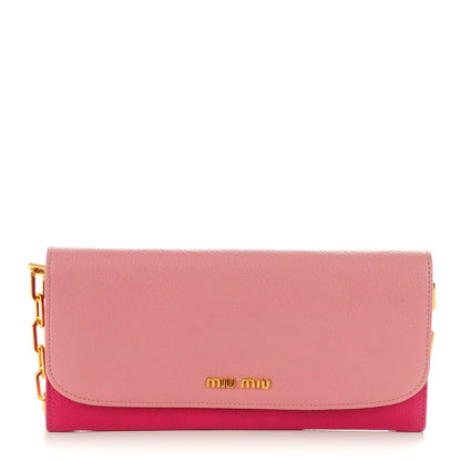 Miu Miu Goatskin Madras Bi-Color Wallet On Chain Rosa Peonia 1 of 8