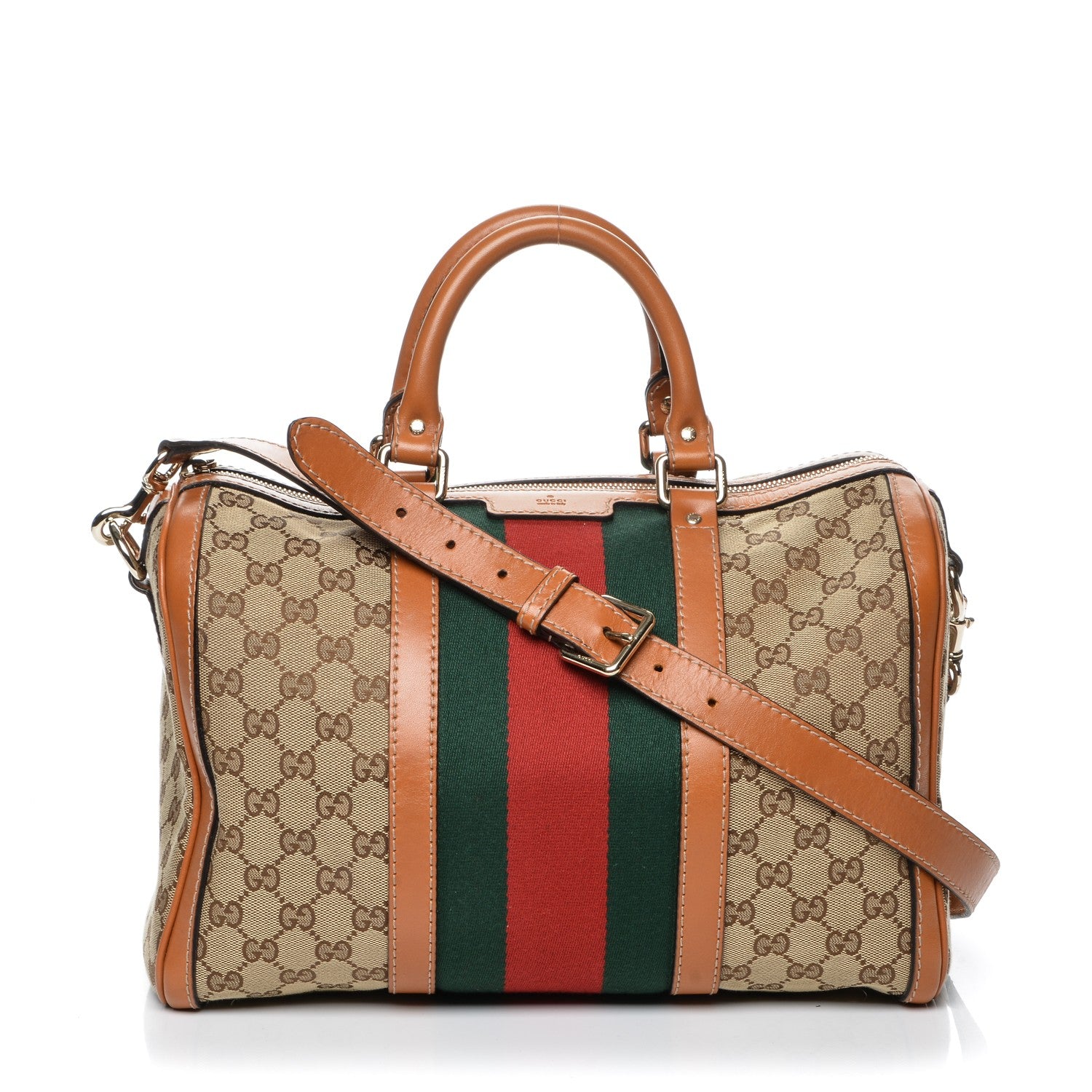 Gucci Monogram Vintage Web Medium Boston Tobacco 1 of 7