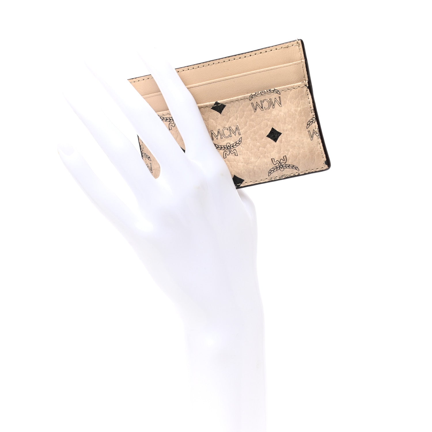 MCM Calfskin Visetos Mini Card Case Beige 2 of 6