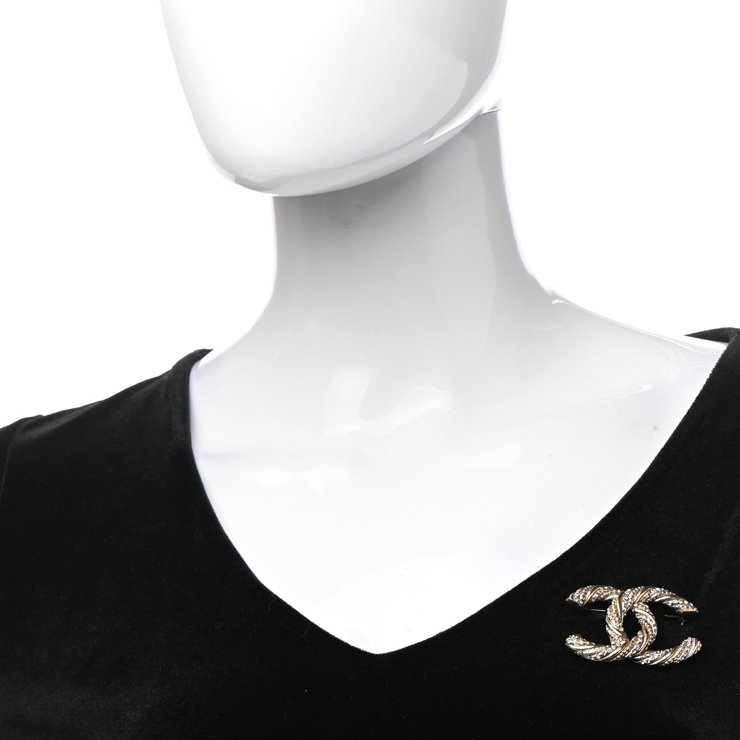 Chanel Crystal Twisted CC Brooch Light Gold 2 of 6