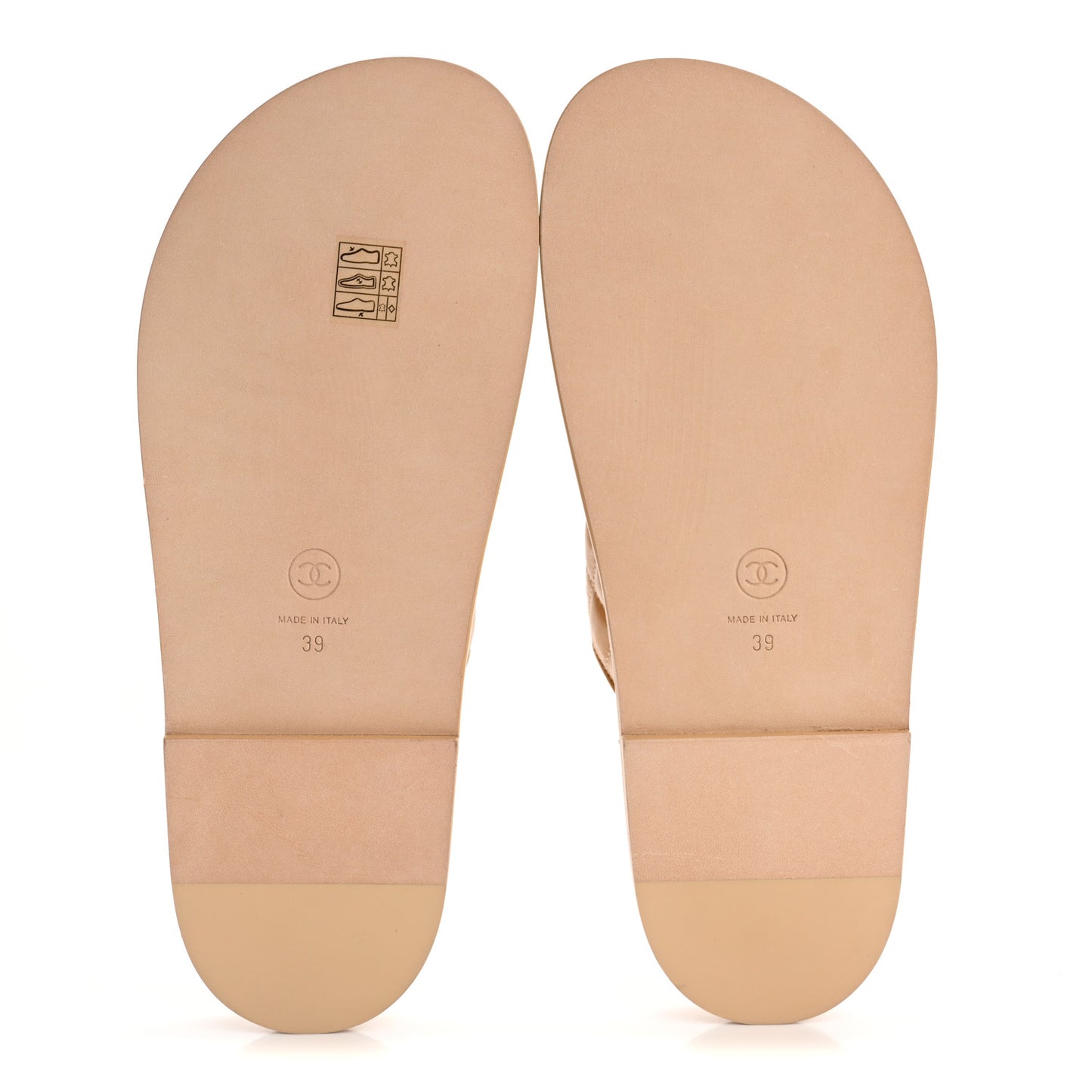 Lambskin Quilted Velcro Dad Chain CC Slide Sandals 39 Beige