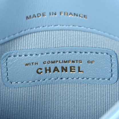 Chanel Lambskin Quilted CC Clutch With Chain Light Blue 6 of 10