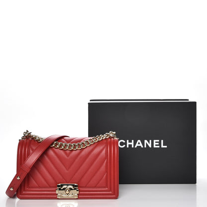 Chanel Calfskin Chevron Quilted Medium Boy Flap Red 8 of 8