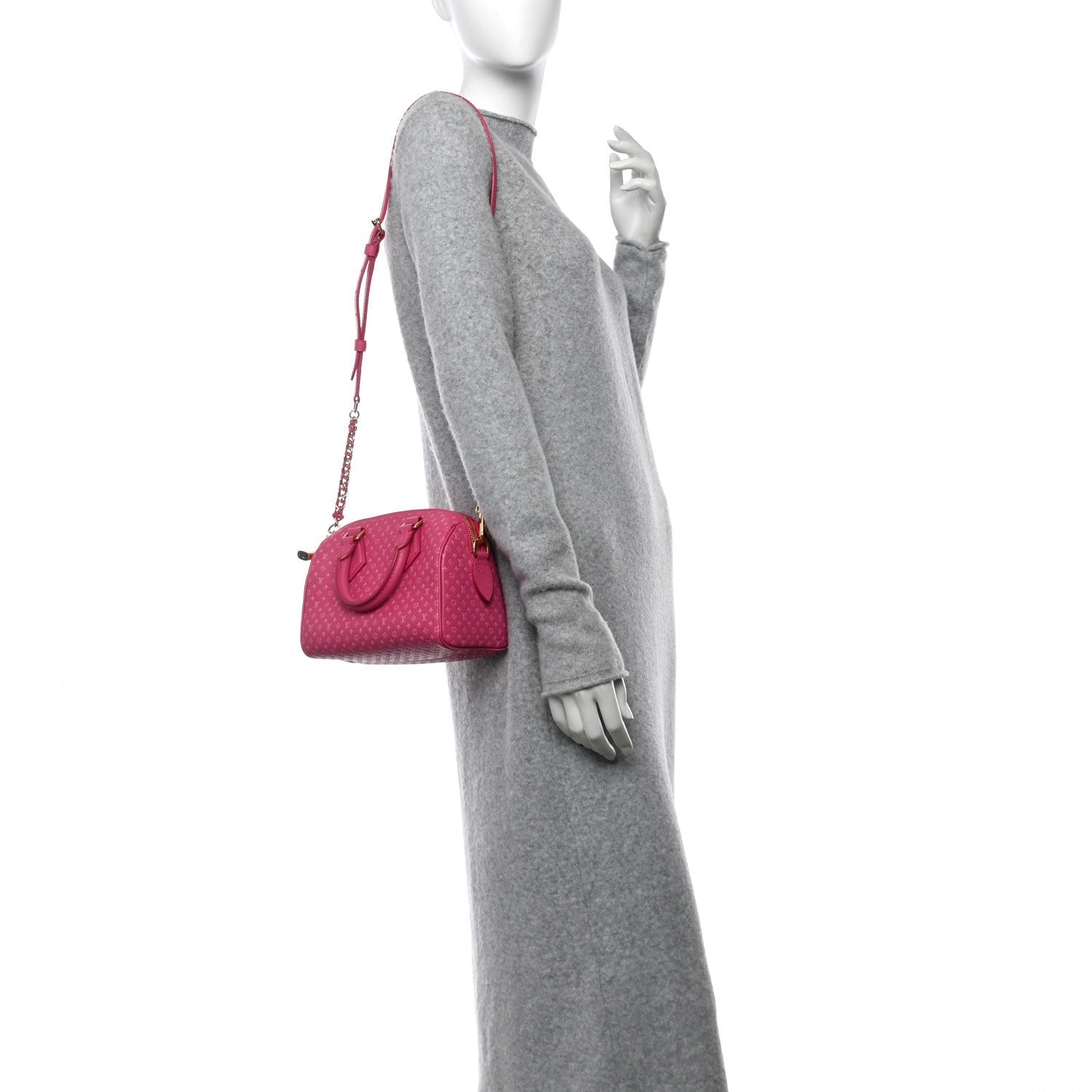 Louis Vuitton Calfskin Nanogram Embossed Speedy Bandouliere 20 Rose 3 of 7