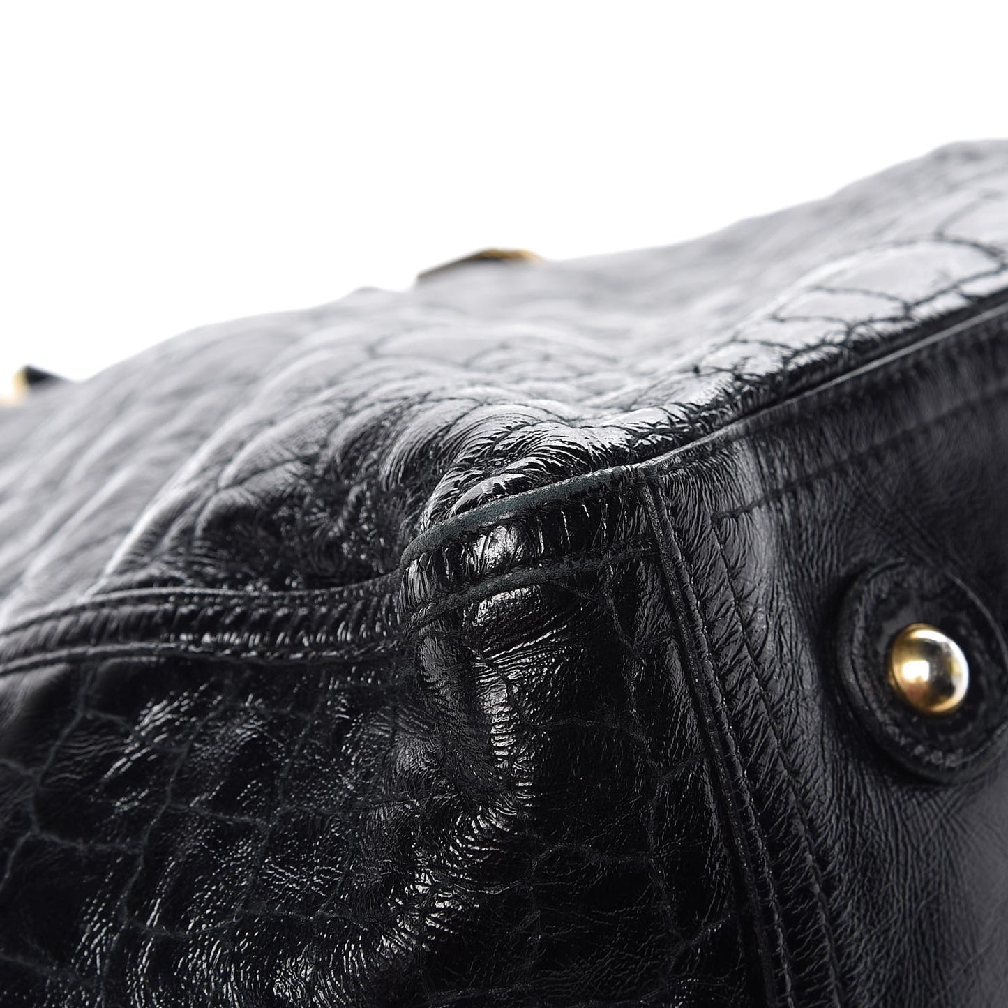 Patent Crocodile Embossed Medium Downtown Tote Black