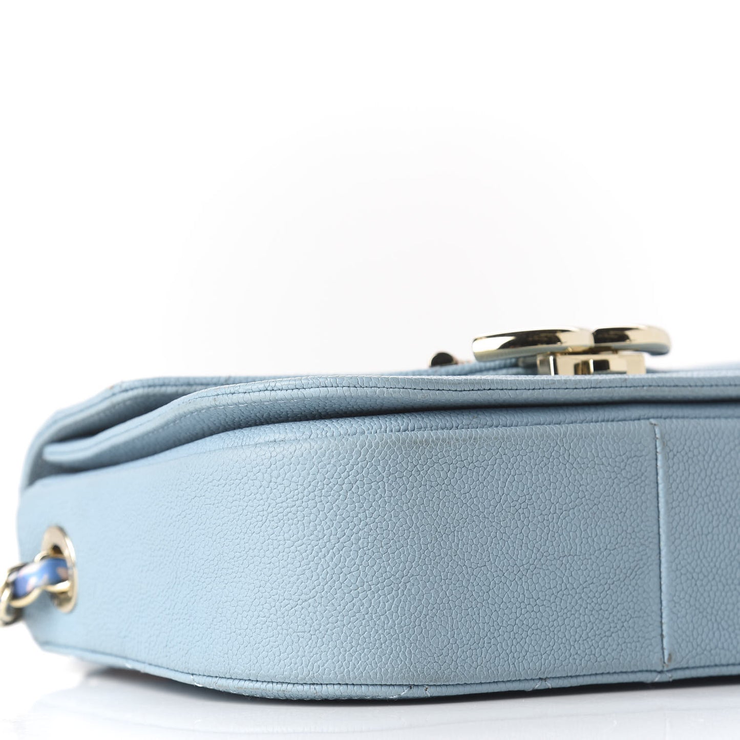 Caviar Quilted Thread Around Single Flap Blue