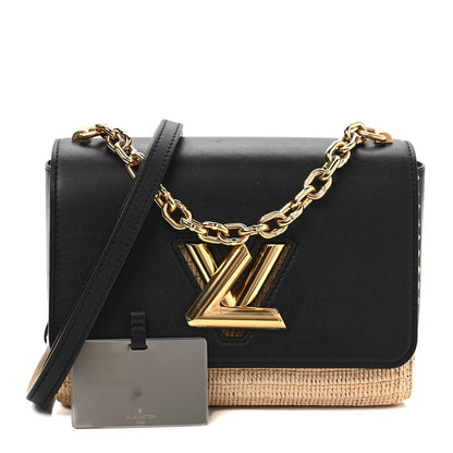 Louis Vuitton Calfskin Raffia Twist Shoulder Bag MM Black 1 of 8