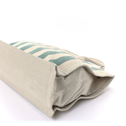 Saint Laurent Cotton Linen Calfskin Striped Rive Gauche Tote Water Green 8 of 8