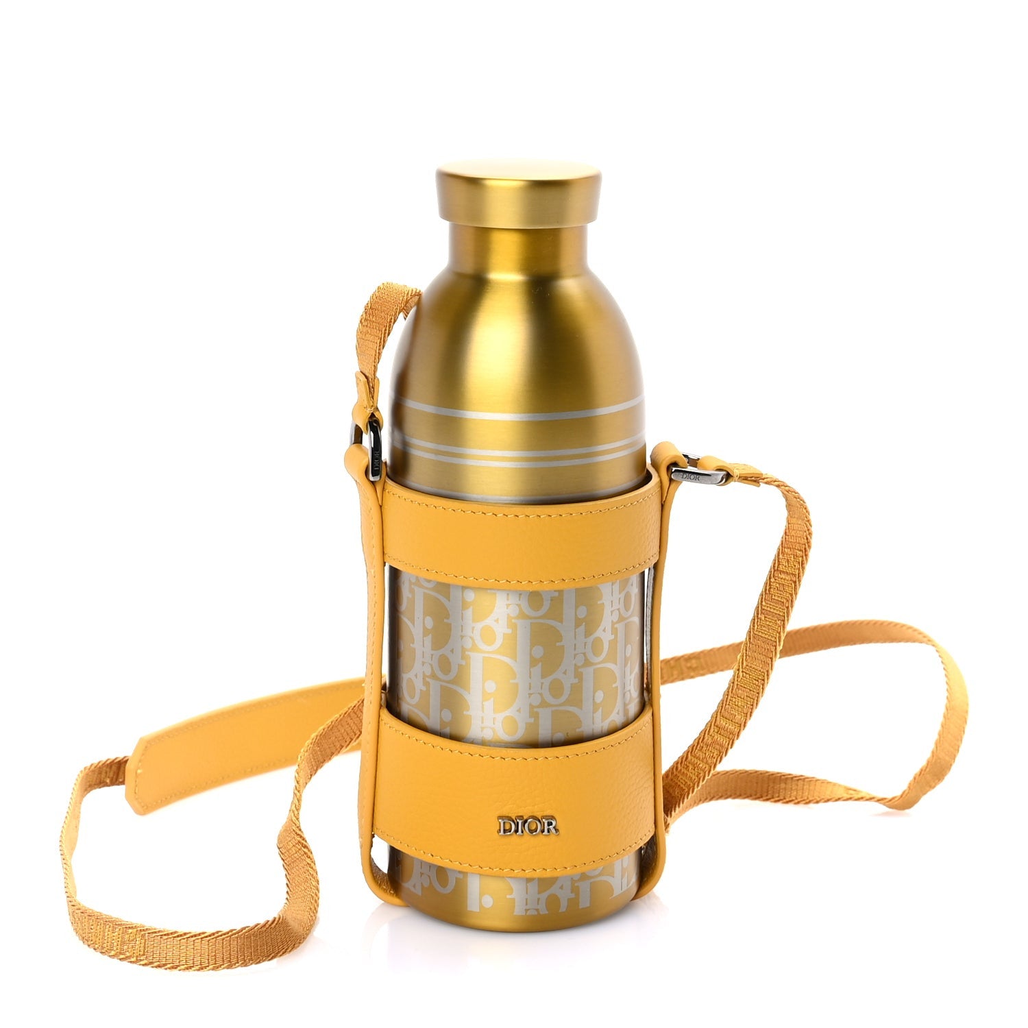Christian Dior Oblique Stainless Steel Grained Calfskin Aqua Bottle With Shoulder Strap Yellow 1 of 8