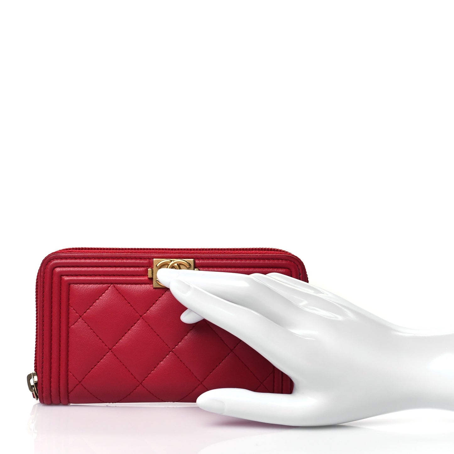 Lambskin Quilted Small Boy Zip Around Wallet Red