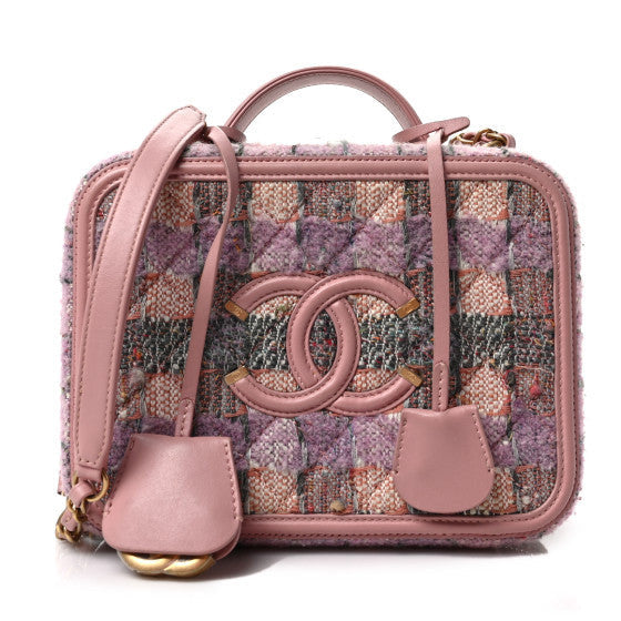 Tweed Quilted Medium CC Filigree Vanity Case Pink Multicolor