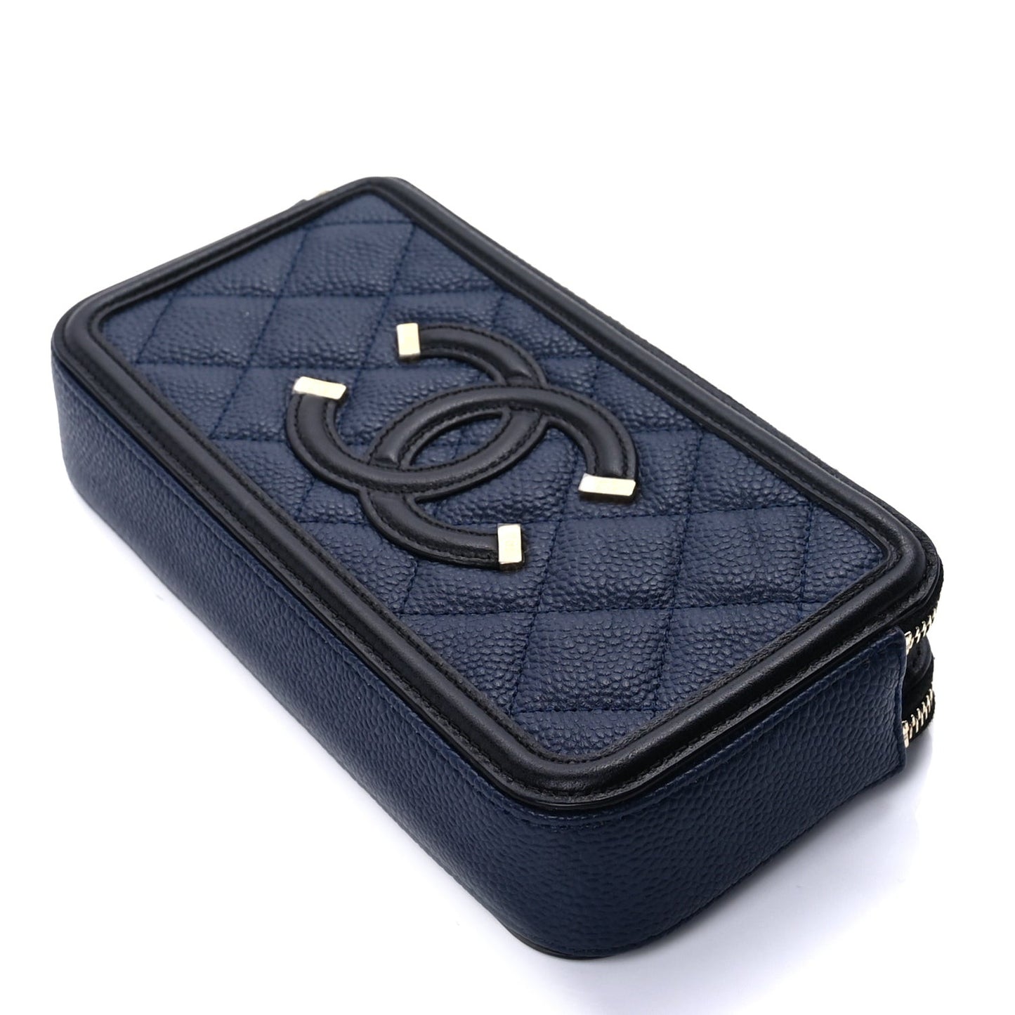 Caviar Quilted CC Filigree Clutch With Chain  Navy Black