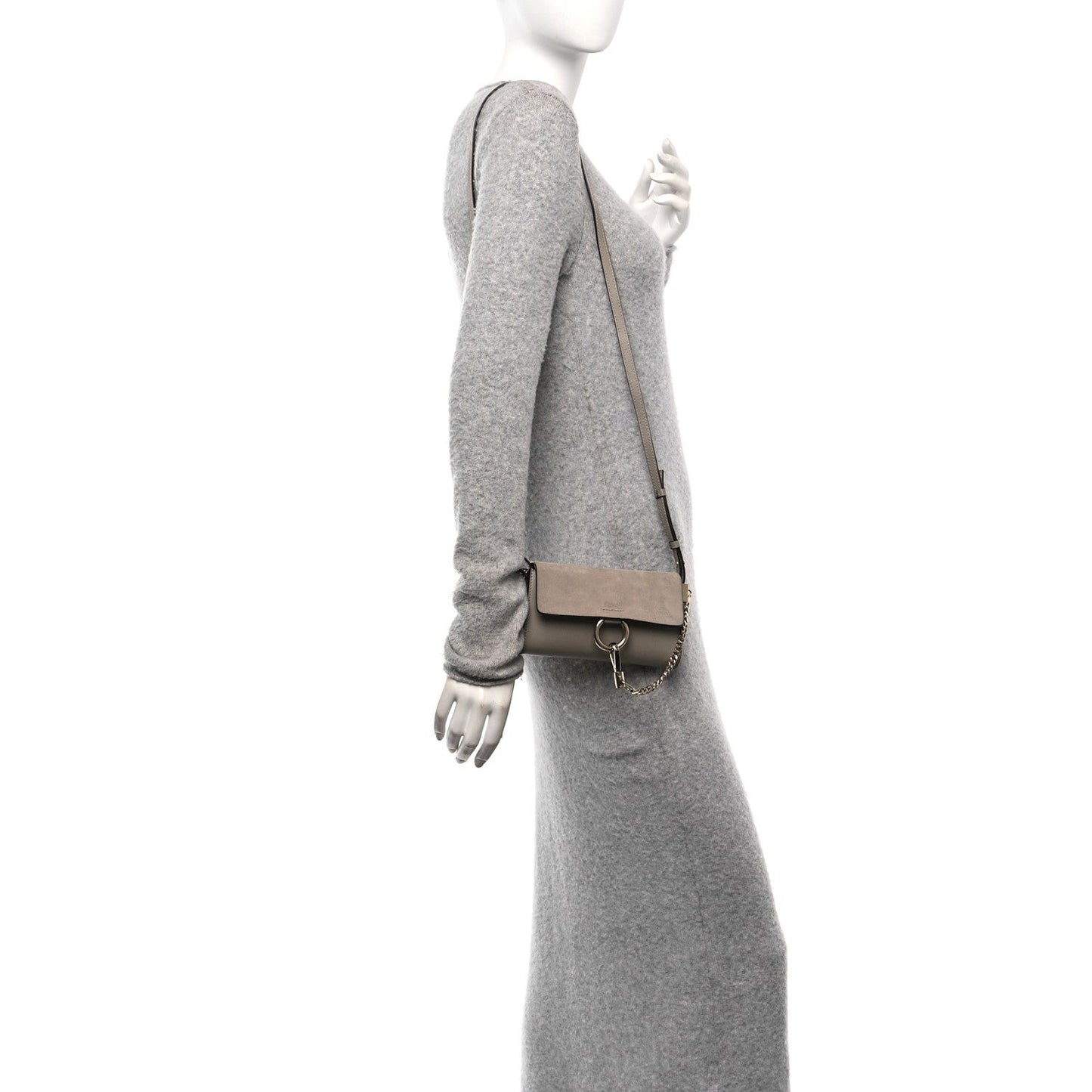 Suede Calfskin Mini Faye Shoulder Bag Motty Grey