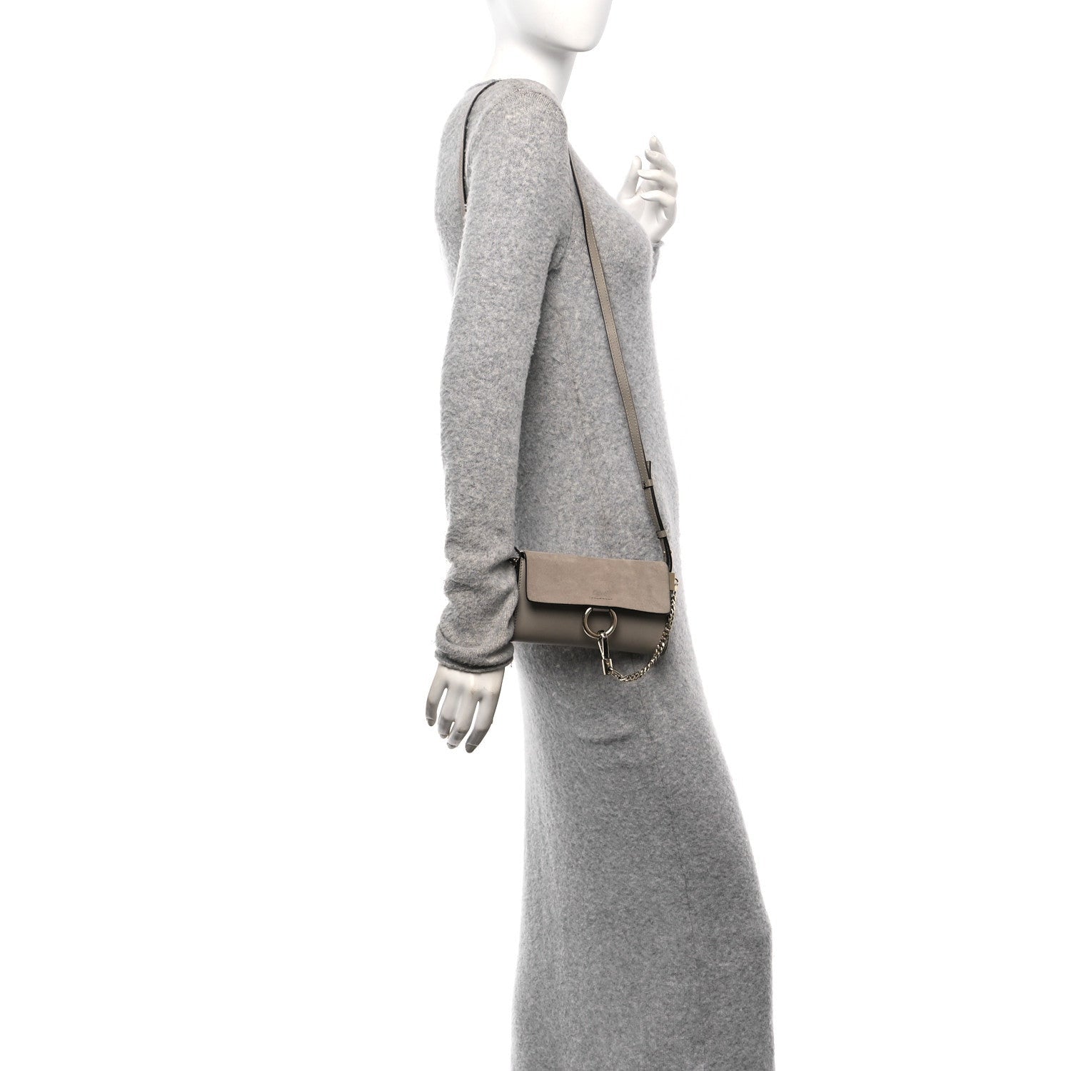 Chloe Suede Calfskin Mini Faye Shoulder Bag Motty Grey 2 of 7