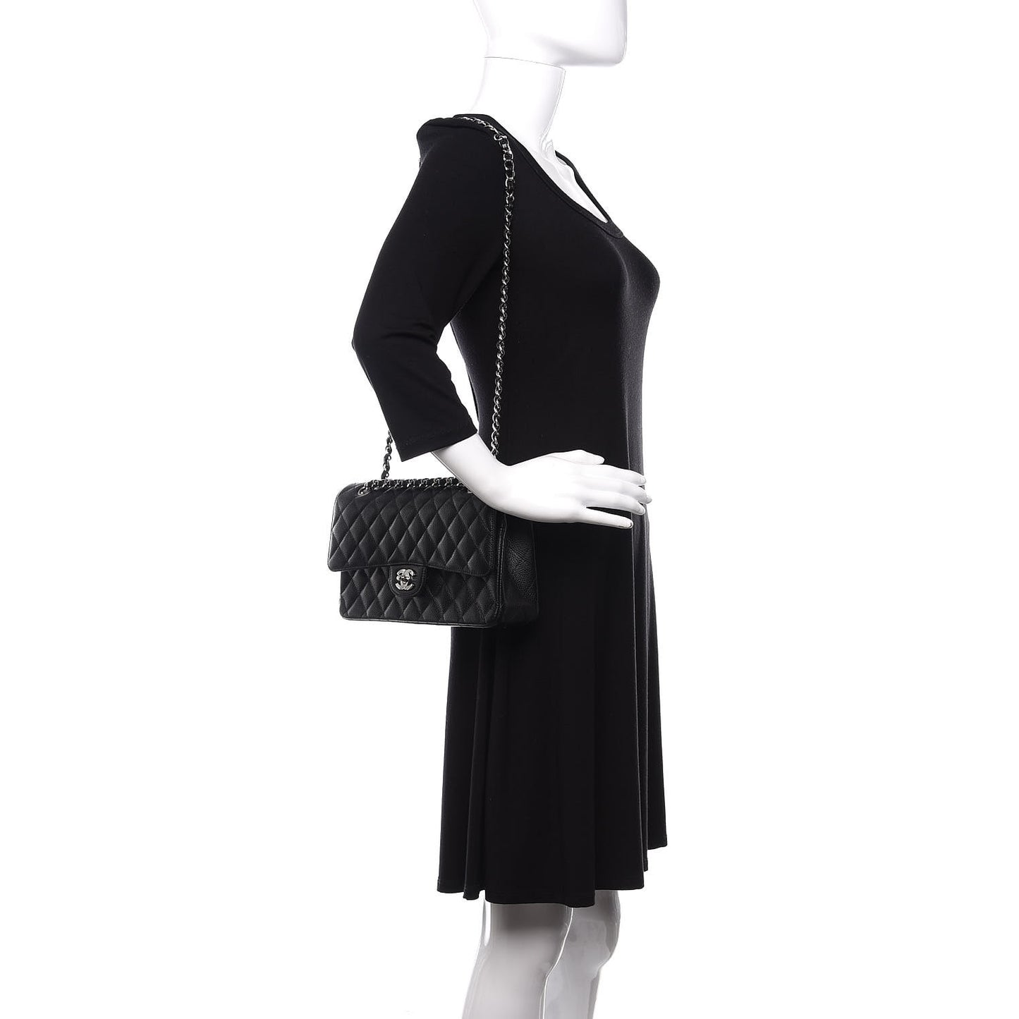 Caviar Quilted Medium Double Flap Black