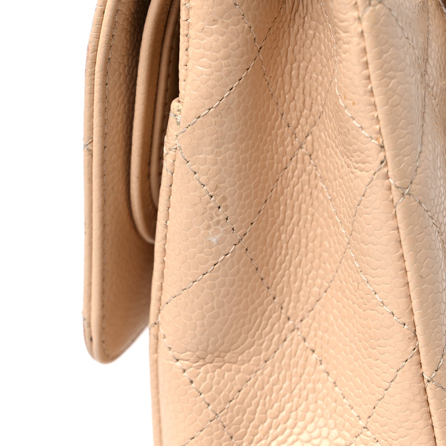 Caviar Quilted Medium Double Flap Beige