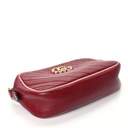 Gucci Azalea Calfskin Enamel Matelasse Diagonal Small Torchon GG Marmont Chain Shoulder Bag New Cherry Red Wild Rose 3 of 14