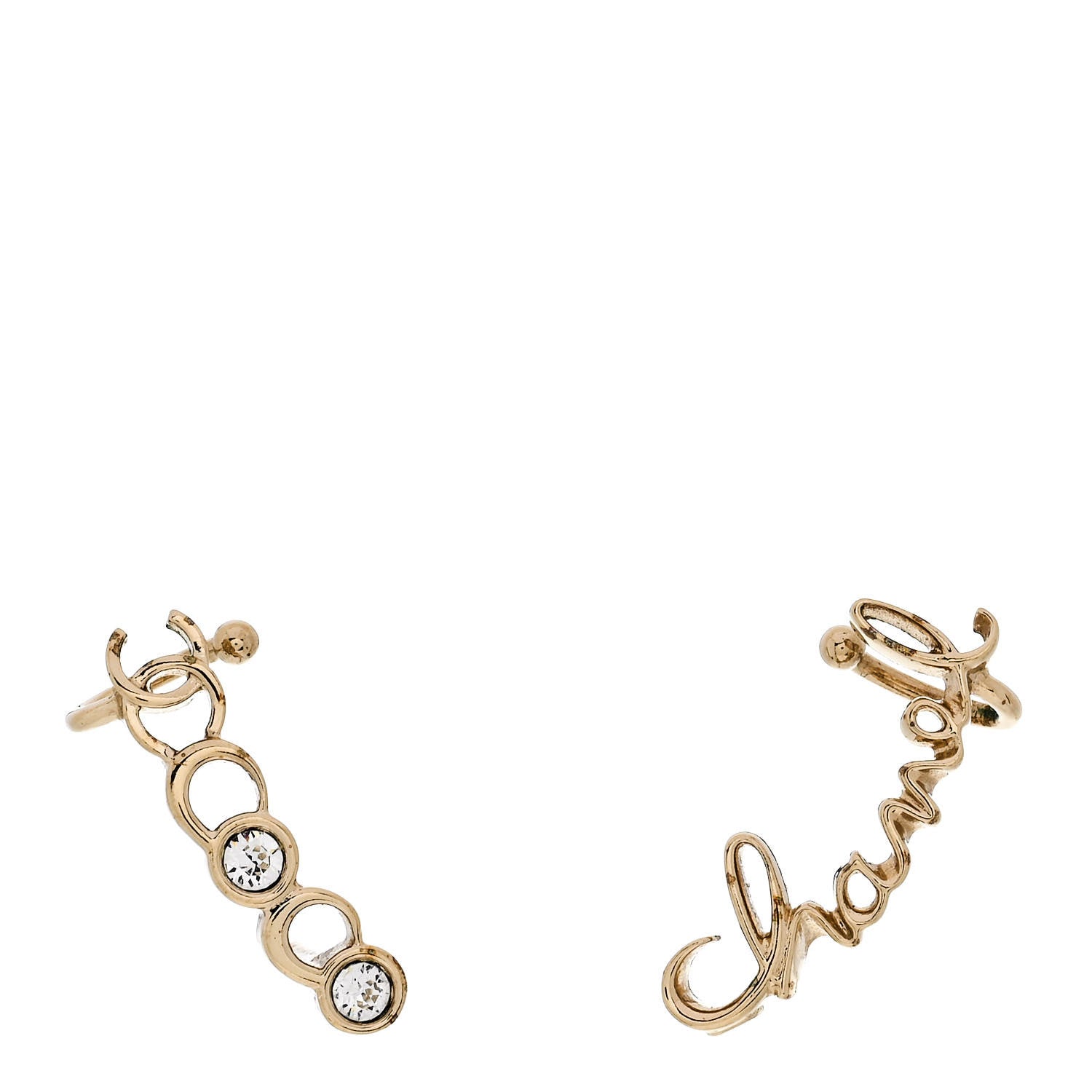 Chanel Metal Crystal Coco Script CC Climber Earrings Gold 3 of 5