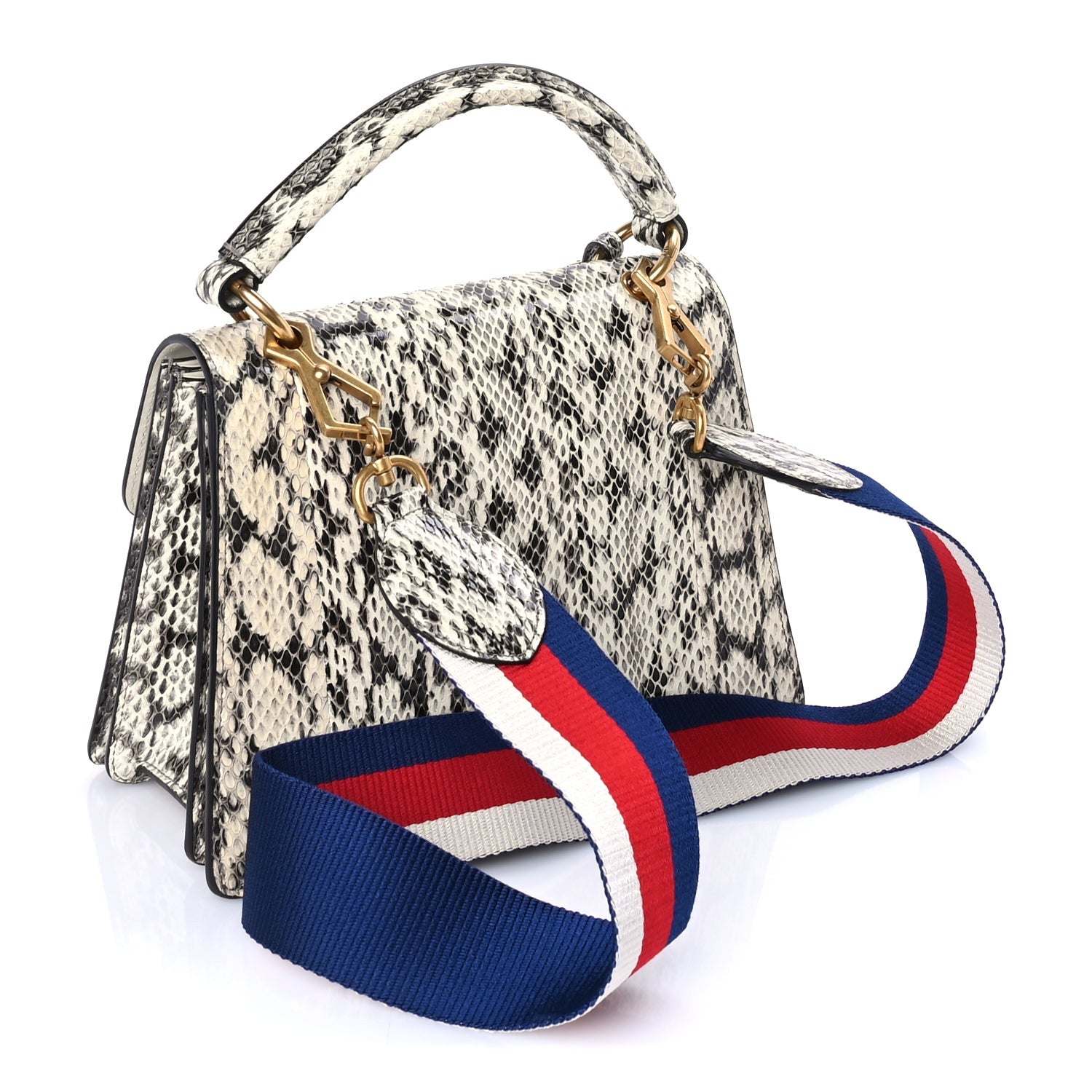 Gucci Snakeskin Sylvie Web Small Queen Margaret Top Handle Bag Roccia Natural 2 of 7