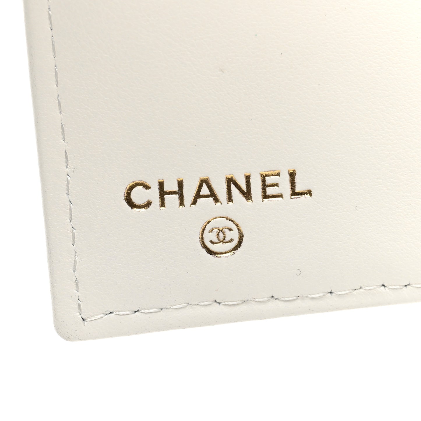Caviar Quilted Crystal Enamel Quilted Compact Bifold Wallet White