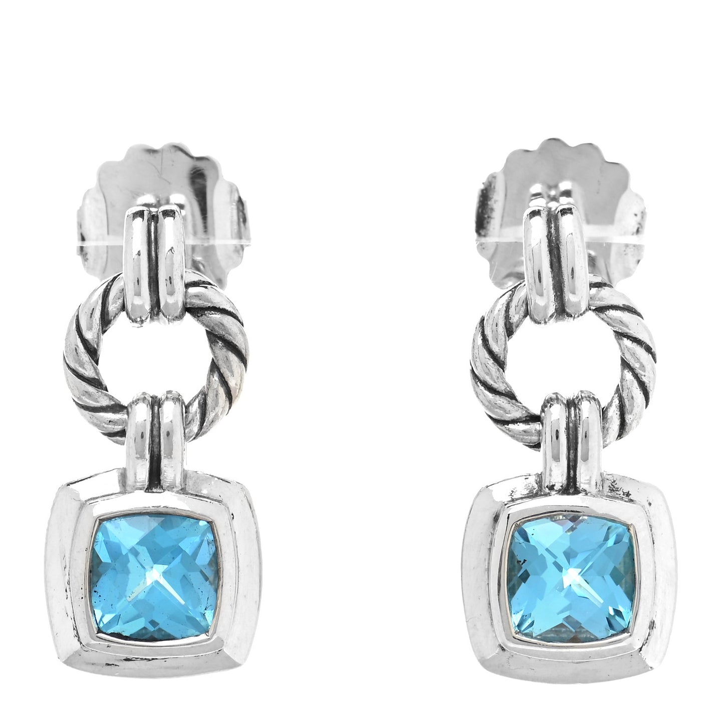 Sterling Silver Blue Topaz 7mm Renaissance Drop Earrings