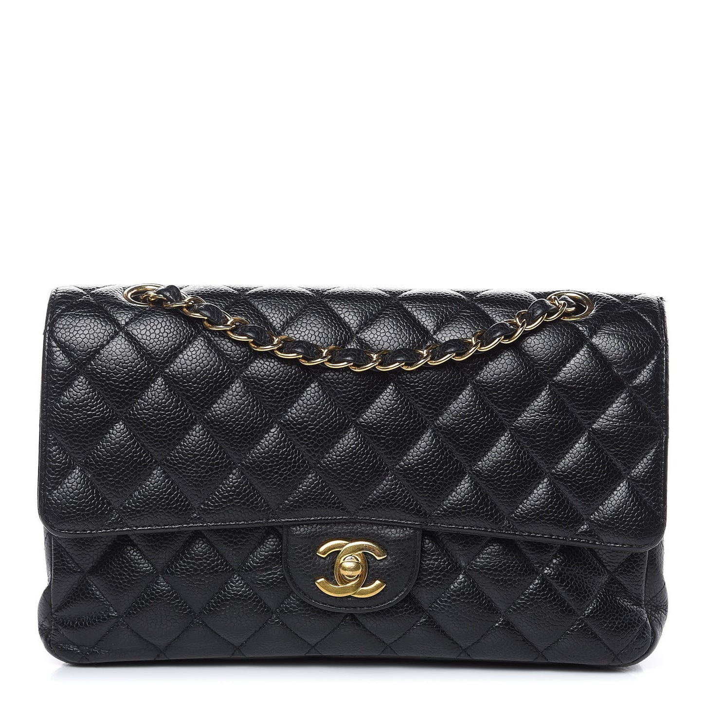 Caviar Quilted Medium Double Flap Black