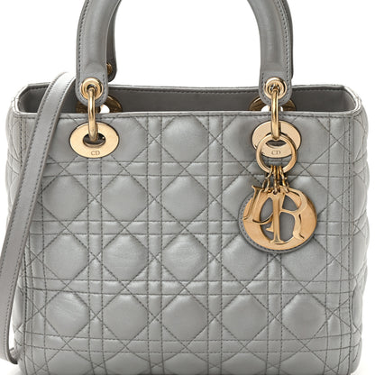 Christian Dior Metallic Lambskin Cannage Medium Lady Dior Silver 8 of 15