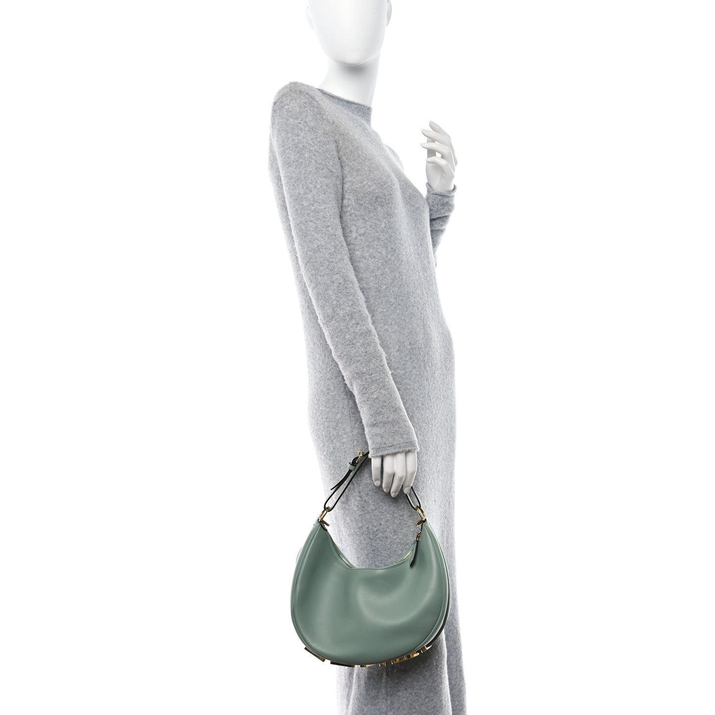 Vitello Grace Matte Small Fendigraphy Hobo Bag Menta