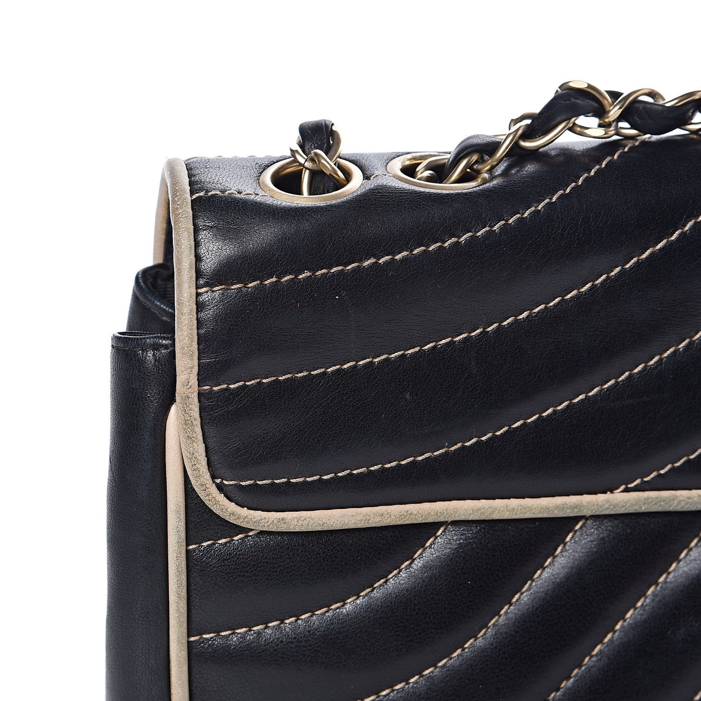 Lambskin Chevron Small Single Flap Bag Black Beige