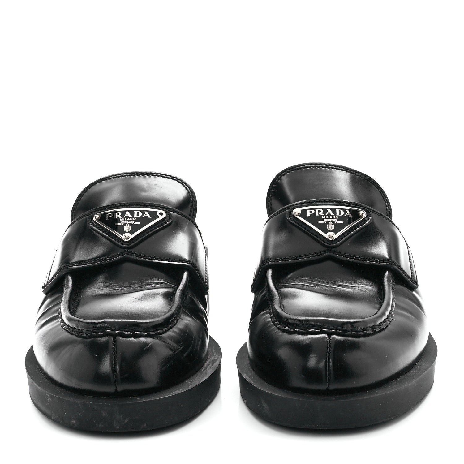 Prada Spazzolato Triangle 40mm Loafer Mules 37 Black 2 of 8