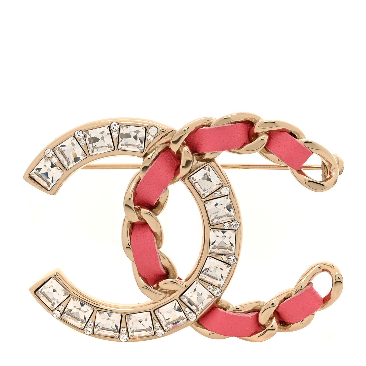 Chanel Lambskin Baguette Crystal CC Chain Brooch Pink Gold 1 of 4