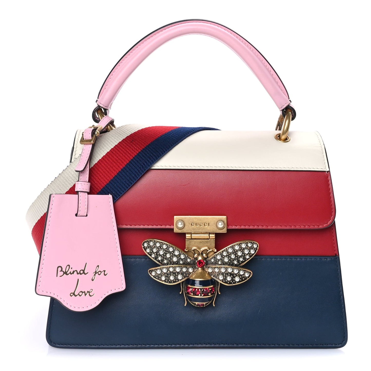 Calfskin Sylvie Web Small Queen Margaret Top Handle Bag Blue Agata Hibiscus Red Mystic White Sugar Pink