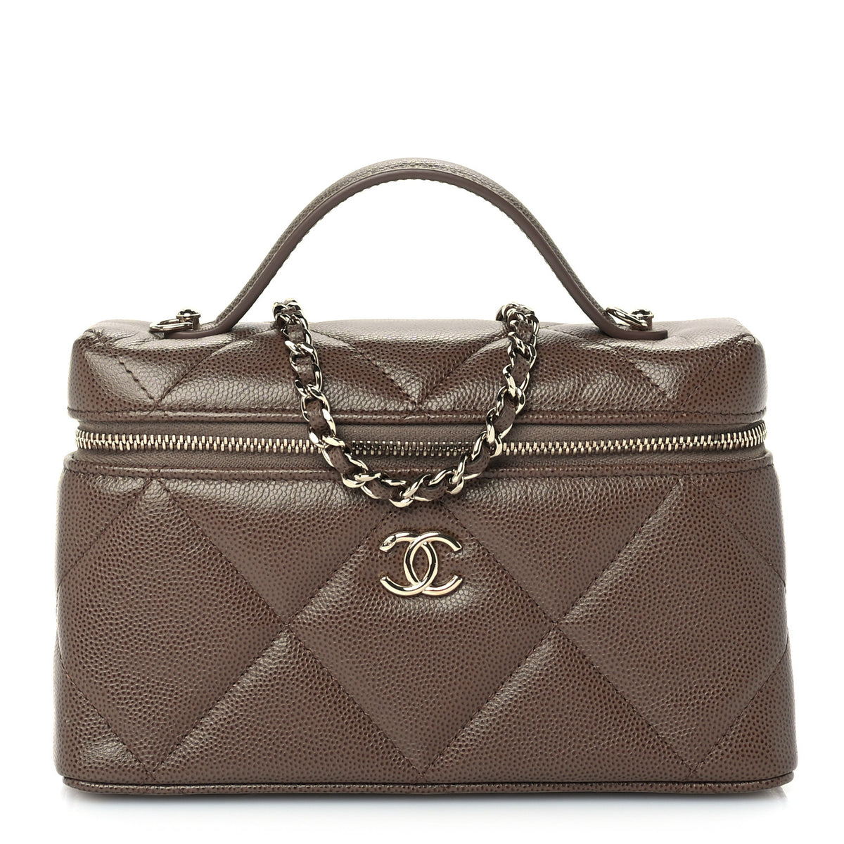 Chanel Caviar Quilted Top Handle Slim Vanity With Chain  Light Brown 1 of 9