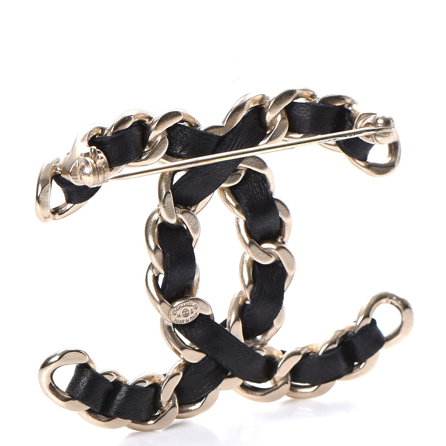 Lambskin Chain CC Brooch Black Gold