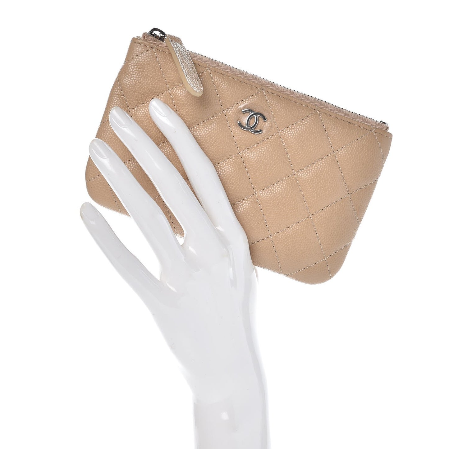 Caviar Quilted Small Cosmetic Case Beige