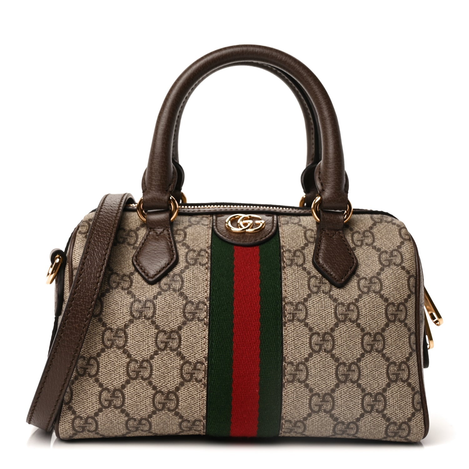 Gucci GG Supreme Monogram Textured Dollar Calfskin Web Mini Ophidia Top Handle Bag Beige Ebony New Acero 2 of 9
