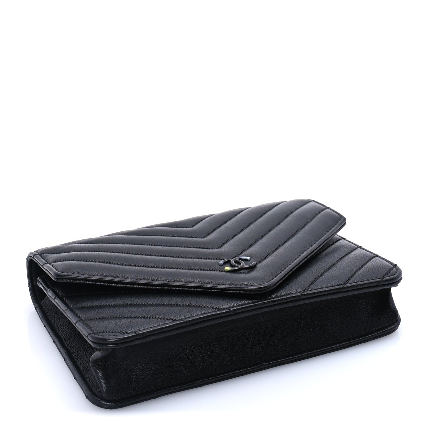 Chanel Sheepskin Chevron Wallet On Chain WOC Black 4 of 10