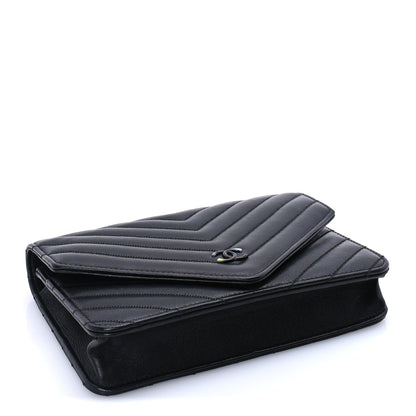 Chanel Sheepskin Chevron Wallet On Chain WOC Black 4 of 10