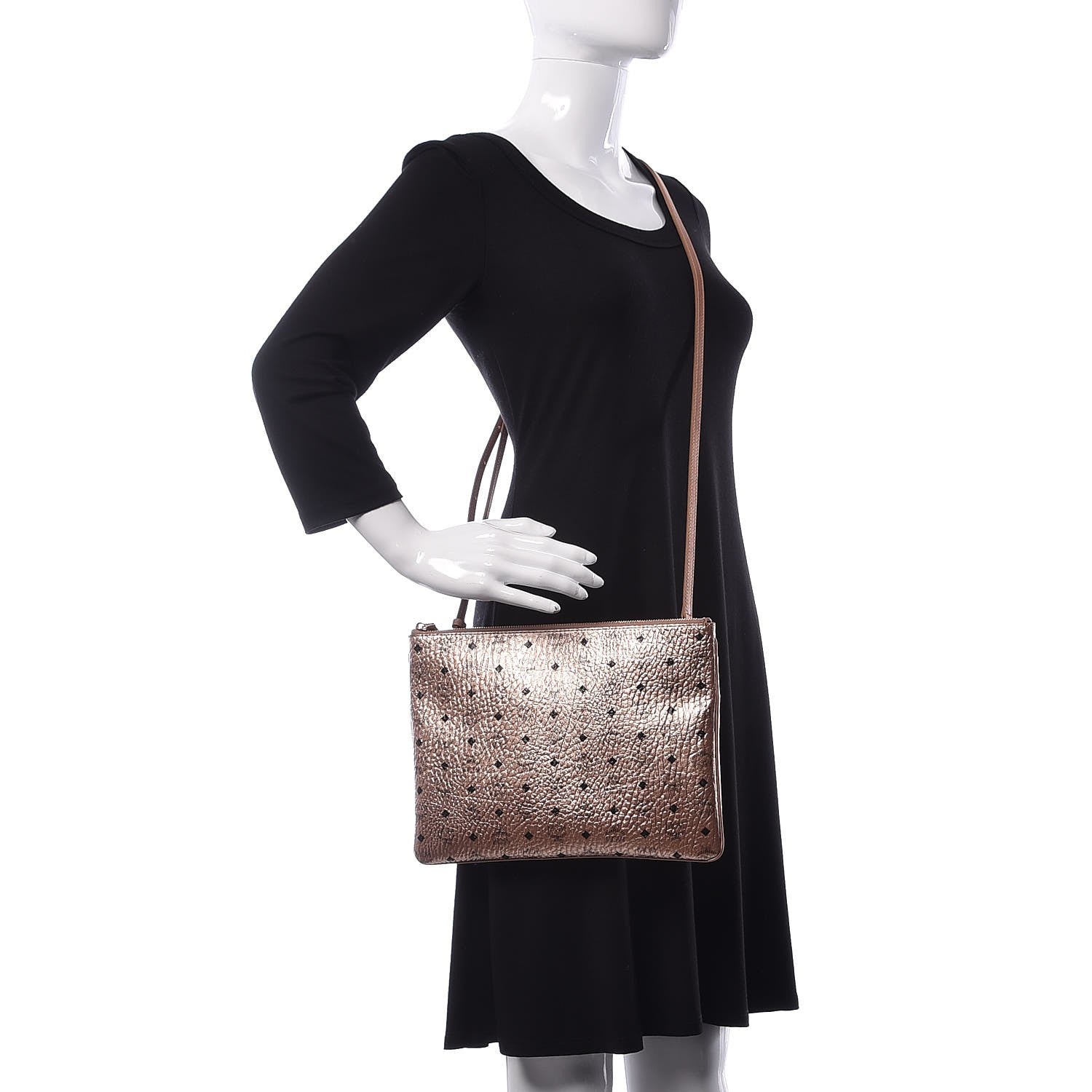 MCM Metallic Visetos Medium Crossbody Pouch Champagne 2 of 7