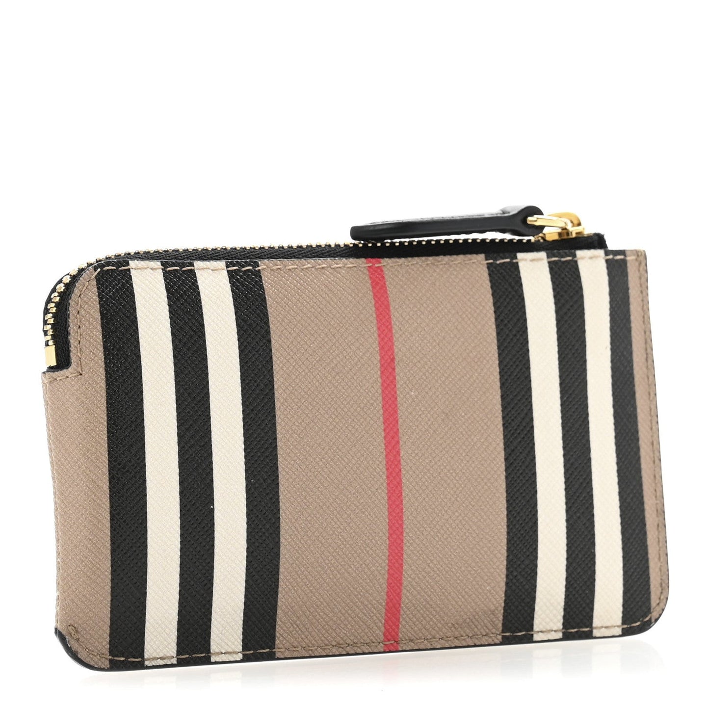 E-Canvas Calfskin Icon Stripe Zip Coin Case Archive Beige